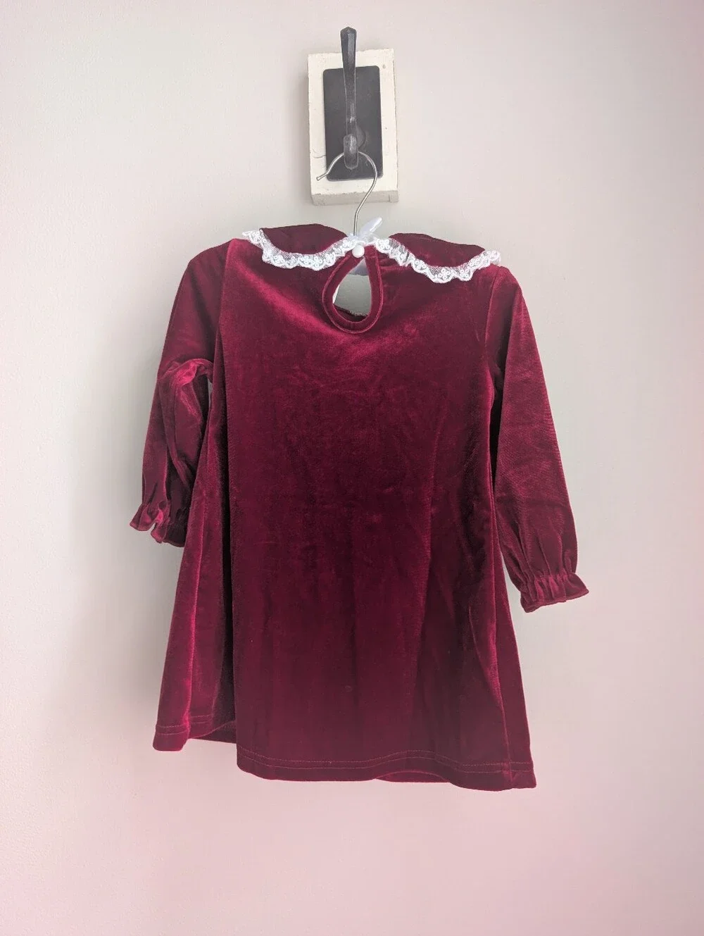 Mud Kingdom Burgundy Maroon Velvet Holiday Dress Lace Peter Pan Collar Size 2T